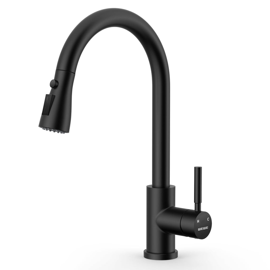 WEWE Pull-Down Kitchen Faucet with 3 Mode Sprayer, Polished Chrome