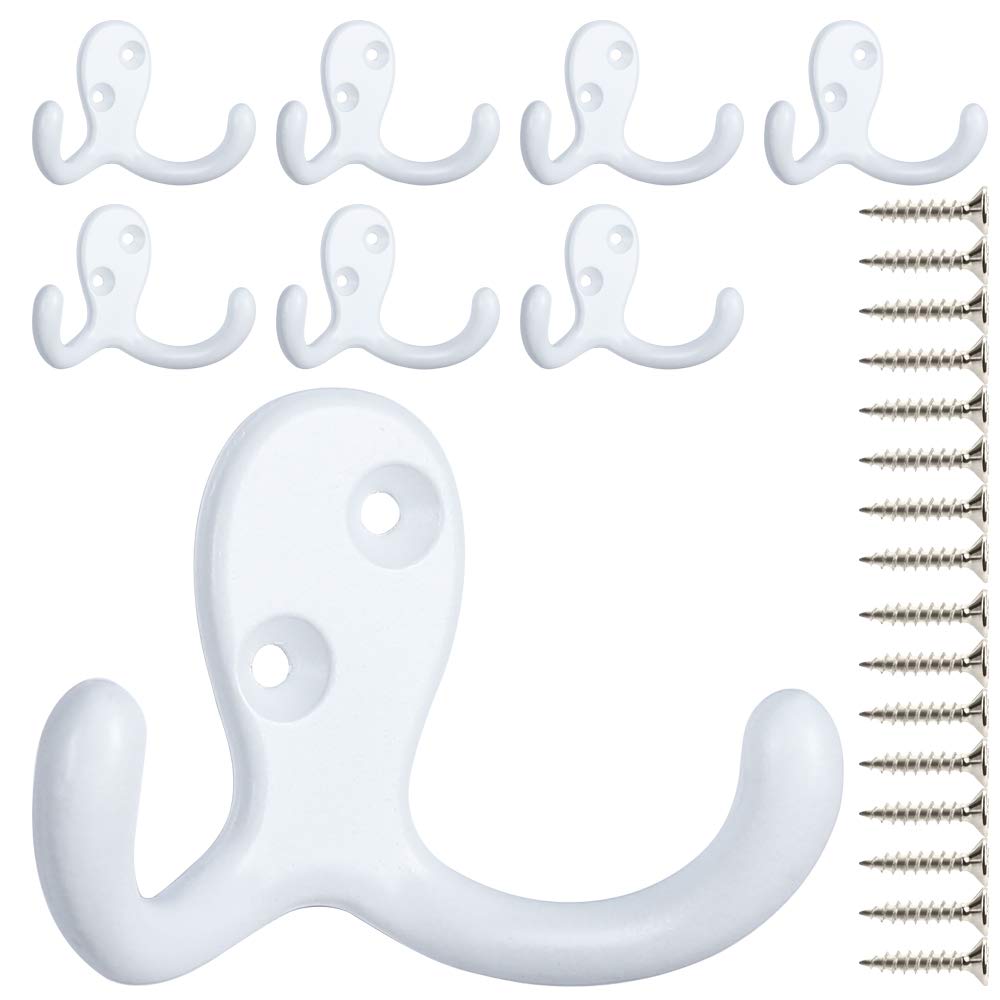 IBosins 10 Pack Silvery Double Prong Coat Hooks Wall Mounted with 20 Screws