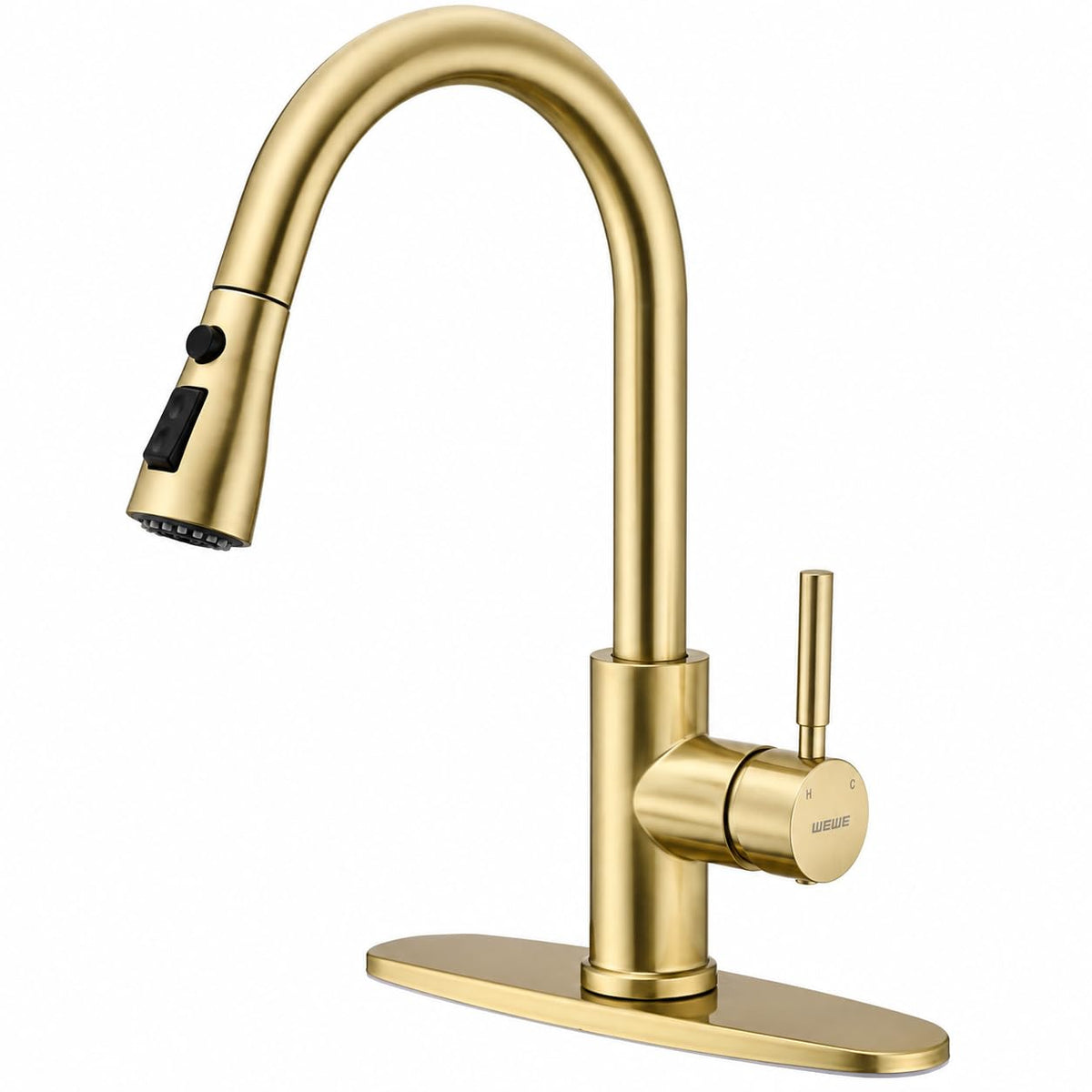 WEWE Pull-Down Kitchen Faucet with 3 Mode Sprayer, Polished Chrome
