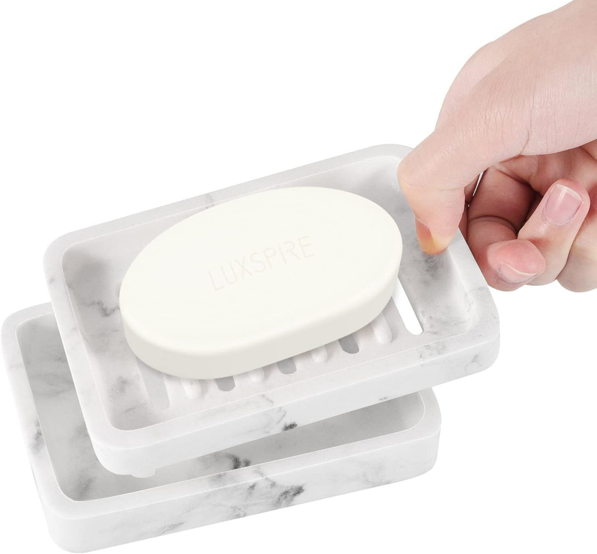 Luxspire Soap Dish Tray, Double Layer Soap Holder, White Marble