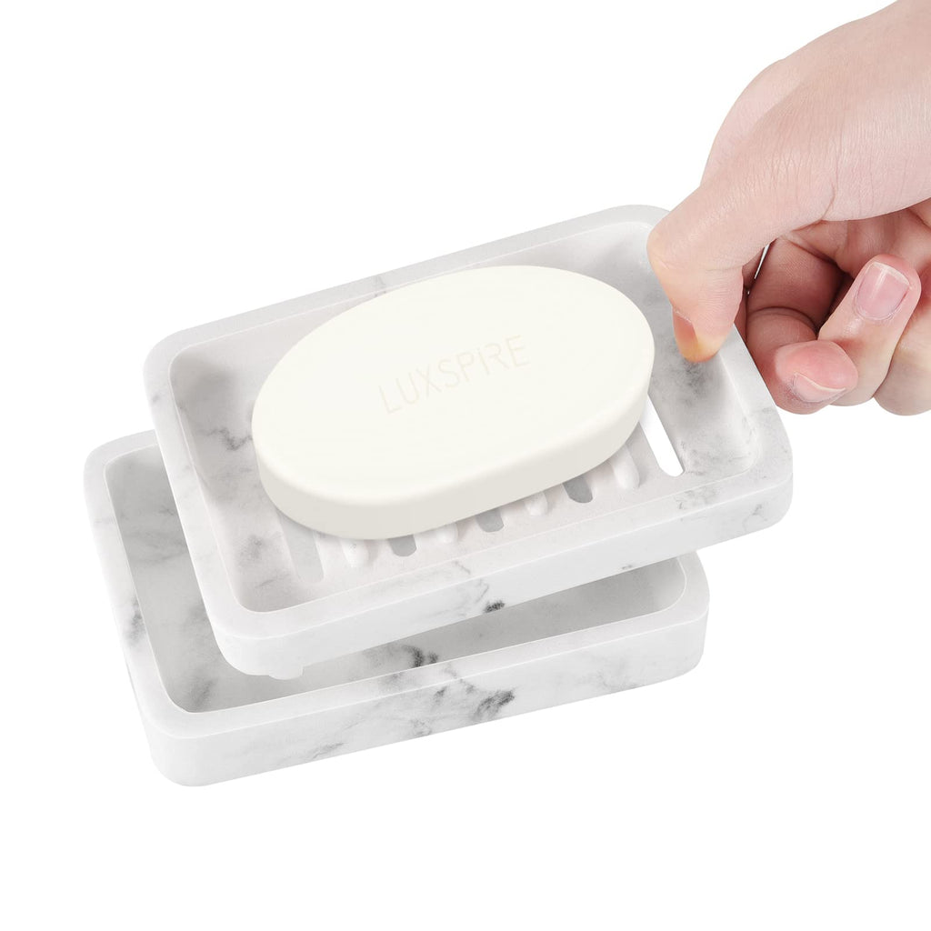 Luxspire Soap Dish Tray, Double Layer Soap Holder, White Marble