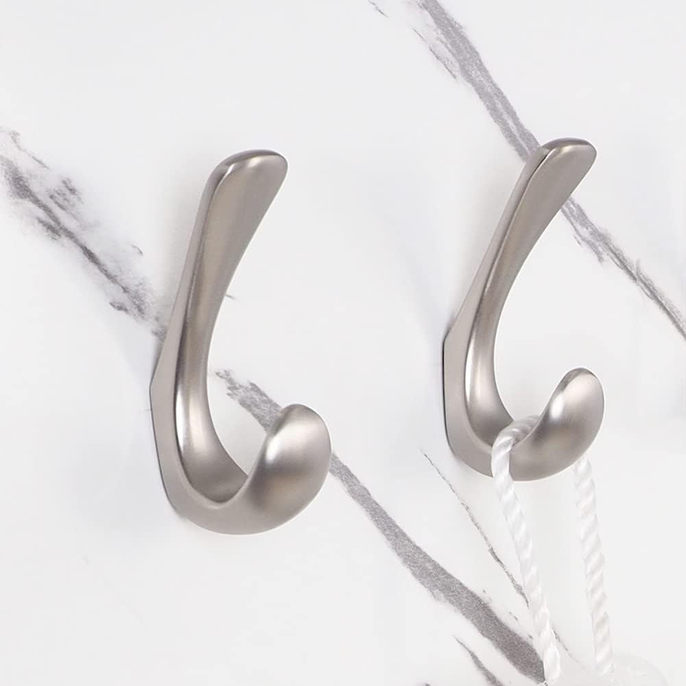 2 Pack Towel Hooks for Bathrooms Wall Mounted, Brushed Nickel Bathroom Hooks for Towels, Robe & Towel Hook for Wall, Modern Bath Towel Hook