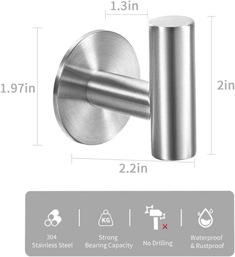 Vuzvuv Brushed Nickel Self Adhesive Stainless Steel Towel Hooks (2-Pack)