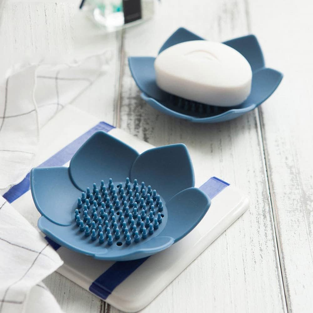 2 Pack Silicone Soap Tray Dishes Soap Holder Saver Draining Bathroom Shower Sink Bathtub