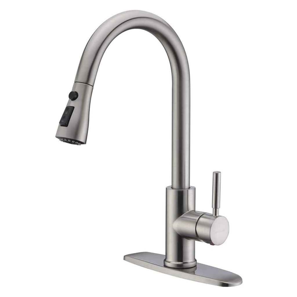 WEWE Pull-Down Kitchen Faucet with 3 Mode Sprayer, Polished Chrome
