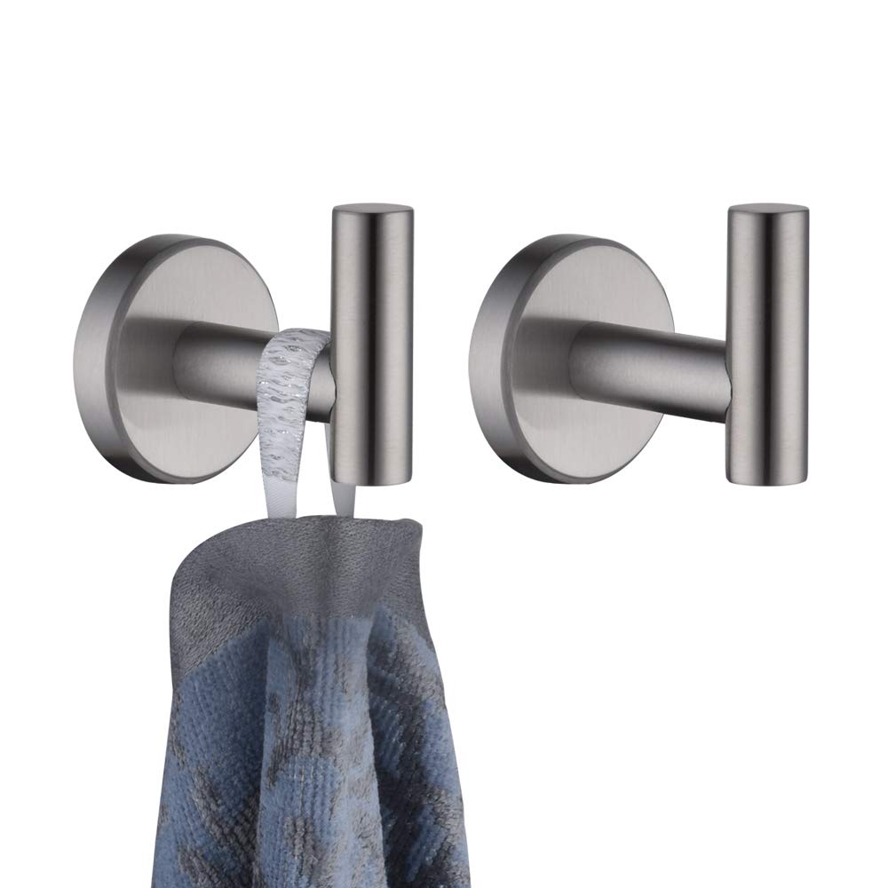 JQK Chrome Bathroom Towel Hook, 304 Stainless Steel Coat Robe Clothes Hook for Bathroom Kitchen Garage Wall Mounted (Pack of 2), TH100-CH-P2