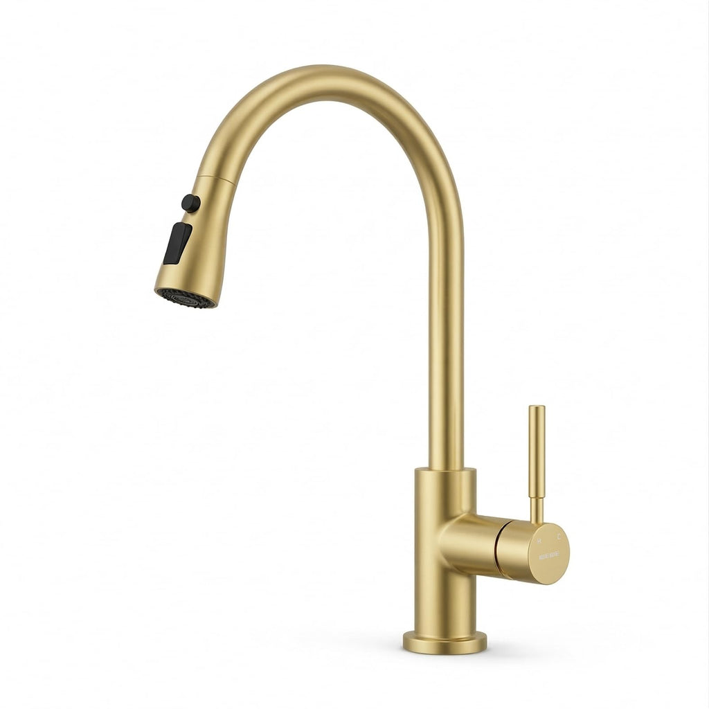 WEWE Pull-Down Kitchen Faucet with 3 Mode Sprayer, Polished Chrome