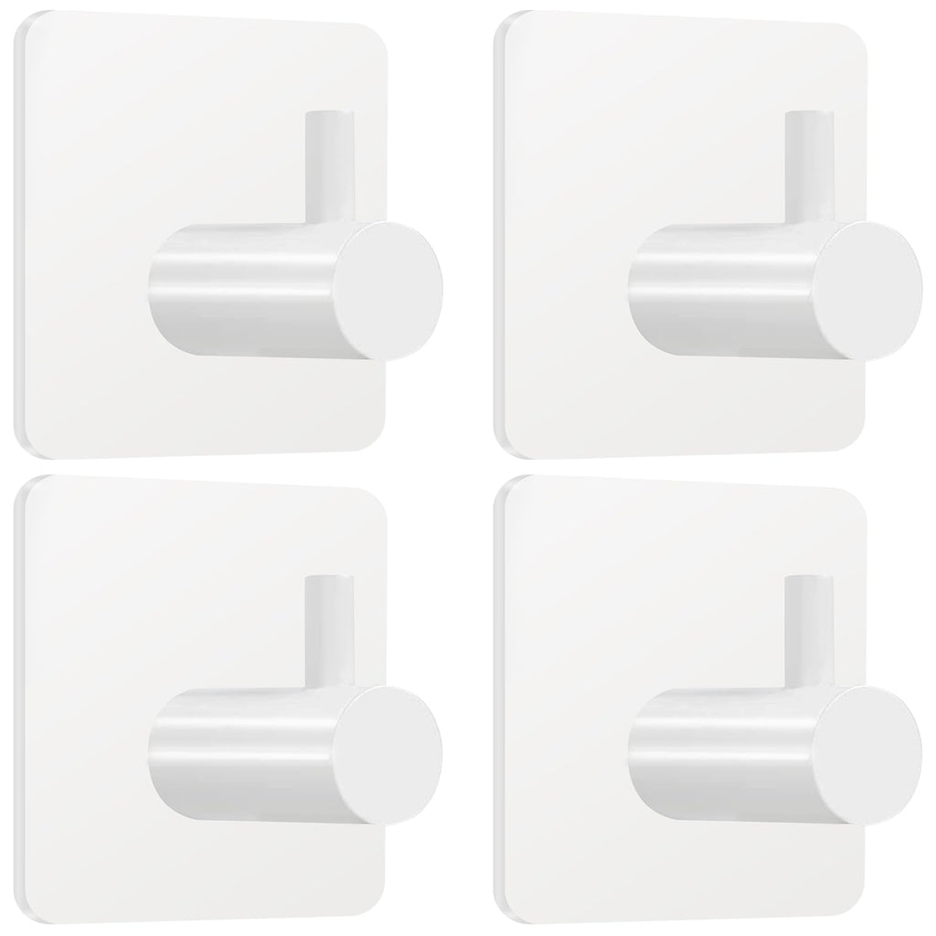 Fotosnow Adhesive Towel Hooks 15lbs Heavy Duty Wall Hooks Waterproof Stainless Steel Hanger for Hanging Coat, Hat, Towel Robe Hook Rack Wall Mount- Bathroom and Bedroom 4-Packs