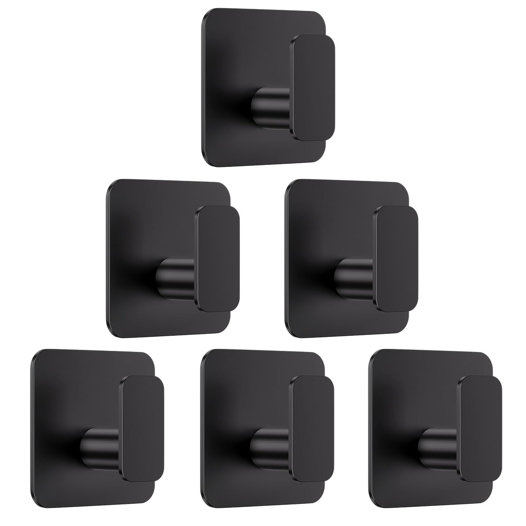 Aikzik Black Hooks for Hanging Heavy Duty, Adhesive Hooks for Shower, Bathroom, Kitchen, Robe, Towel, Coat, Waterproof & Rustproof Hook for Walls No Damage, Sticky Wall Towel Hooks - 4 Pack