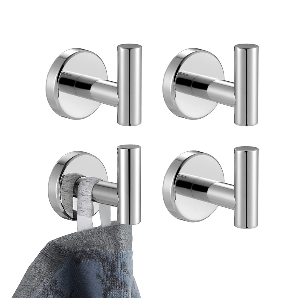 JQK Chrome Bathroom Towel Hook, 304 Stainless Steel Coat Robe Clothes Hook for Bathroom Kitchen Garage Wall Mounted (Pack of 2), TH100-CH-P2