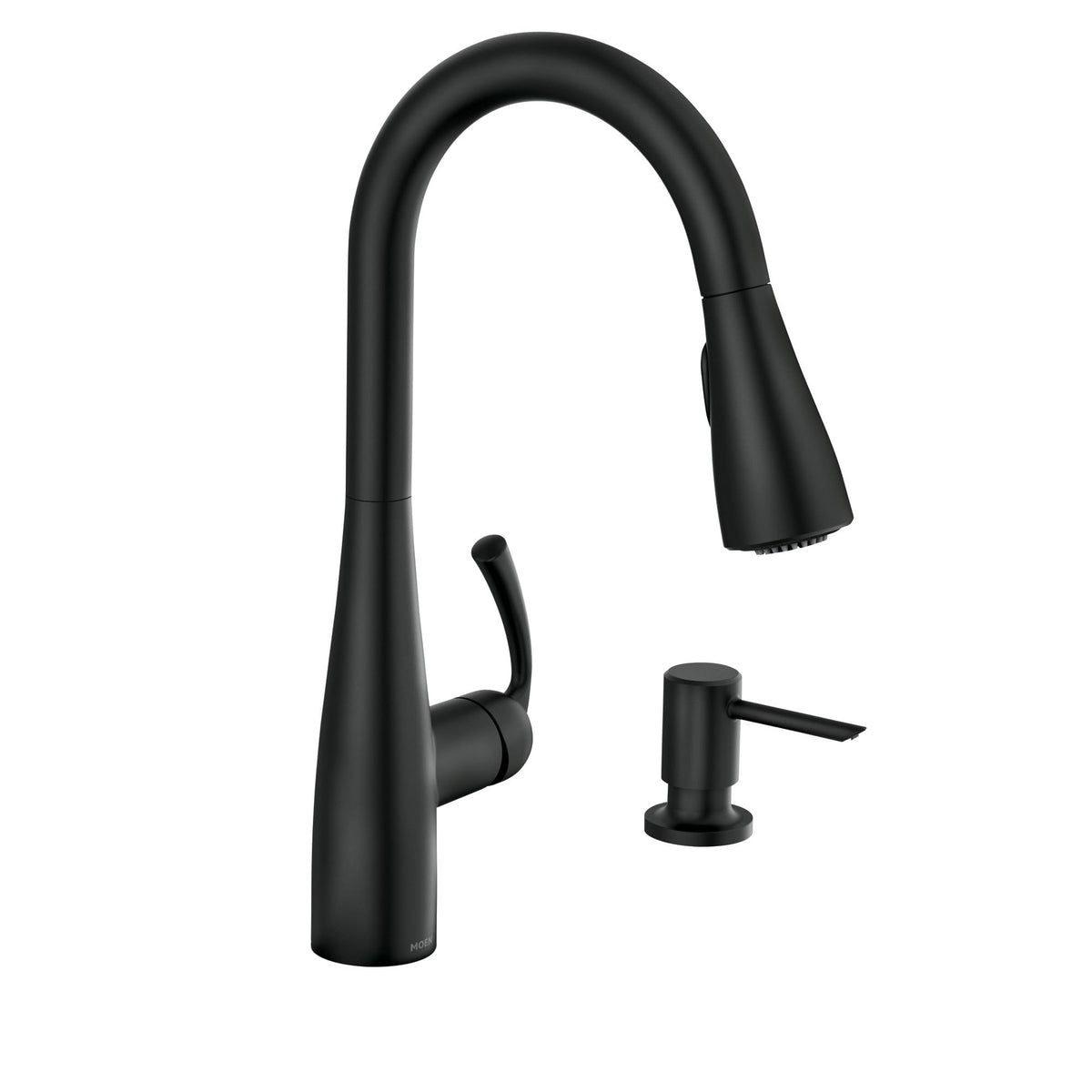 Moen Essie Matte Black One-Handle High Arc Pre-Rinse Spring Pulldown Kitchen Faucet with Power Clean, 87814BL