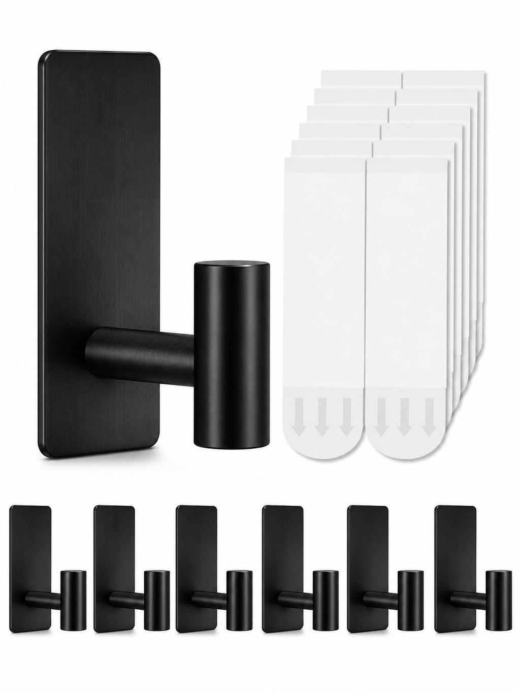 5 Pcs Towel Hooks Heavy Duty for Hanging，Adhesive Wall Hooks with Removable Strips，Sticky No Damage，Outdoor for Bathrooms，Shower，Stockings，Decor，Robe，X-Large，Black 304 Stainless Steel