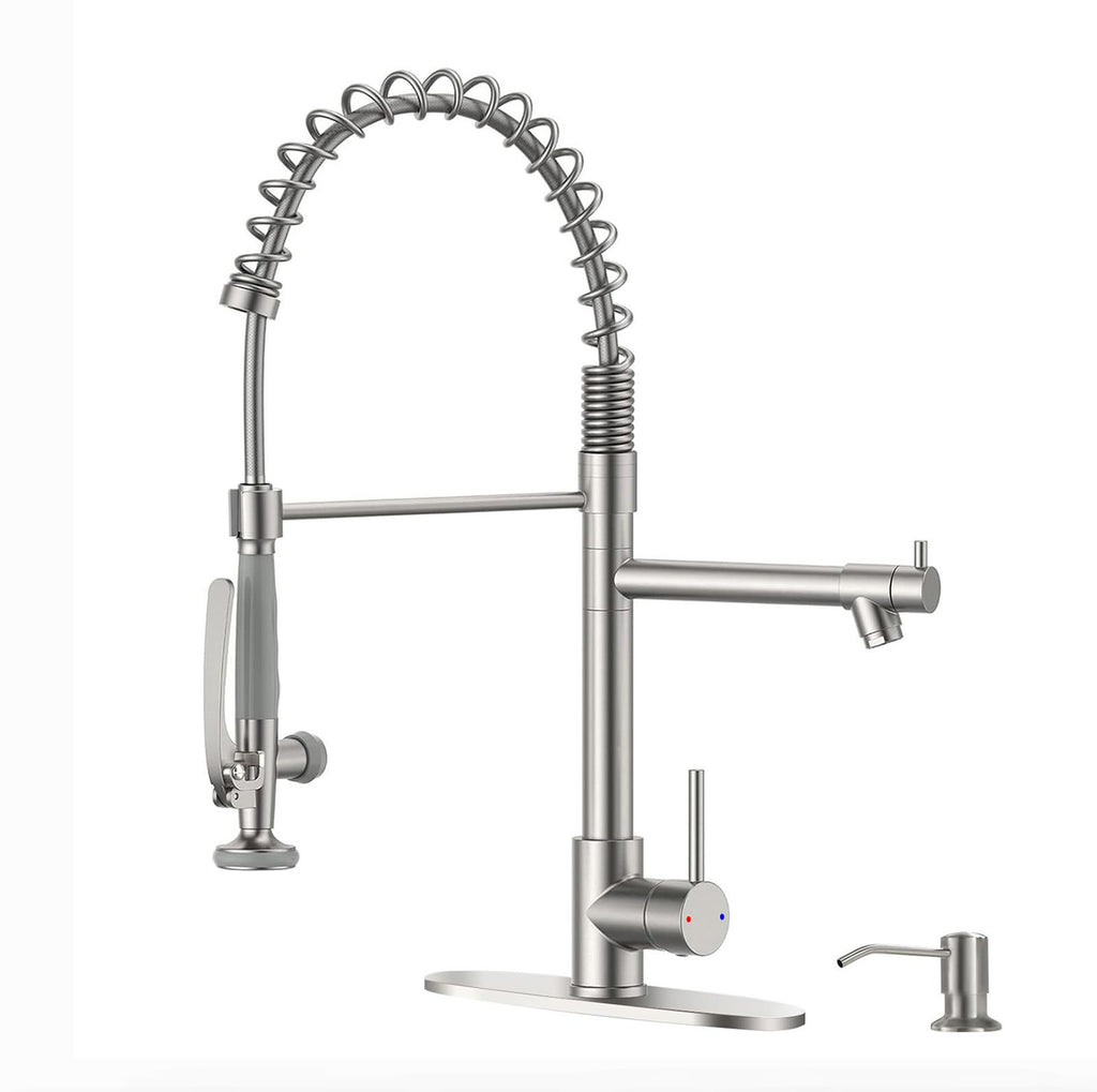 Fapully Commercial Kitchen Faucet,Wall Mount Kitchen Sink Faucet with Pre-Rinse Pull Down Sprayer,25‘’ Height 8'' Center 3 Compartment Sink Faucets with 12.2'' Swing Spout Chrome