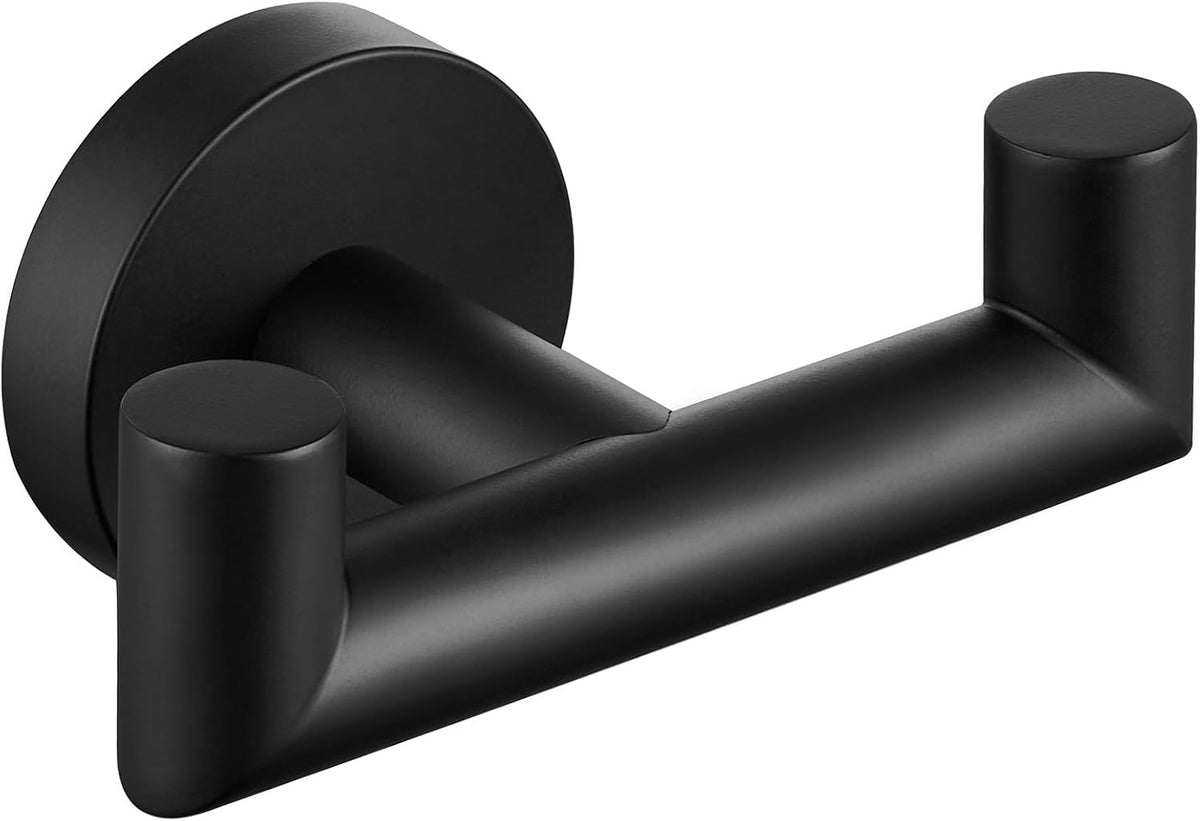 Angle Simple Double Towel Hook for Bathroom, Robe Coat Hook, Matte Black