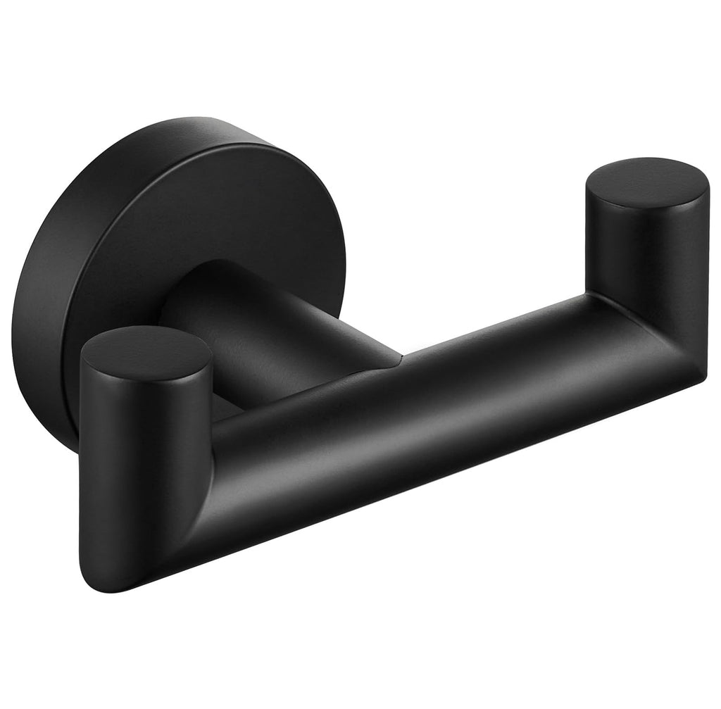 Angle Simple Double Towel Hook for Bathroom, Robe Coat Hook, Matte Black