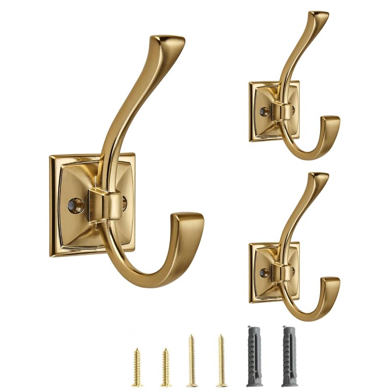 5 Pack Decorative Heavy Duty Towel Hooks for Hanging Robe Double Oil Rubbed Bronze Coat Hooks Wall Mounted with Screws for Key, Towel, Bags, Cup, Hat