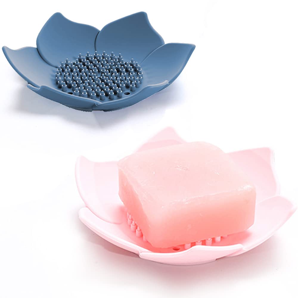 2 Pack Silicone Soap Tray Dishes Soap Holder Saver Draining Bathroom Shower Sink Bathtub