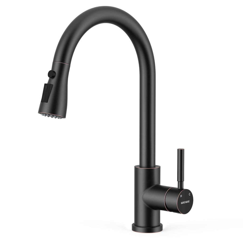 WEWE Pull-Down Kitchen Faucet with 3 Mode Sprayer, Polished Chrome