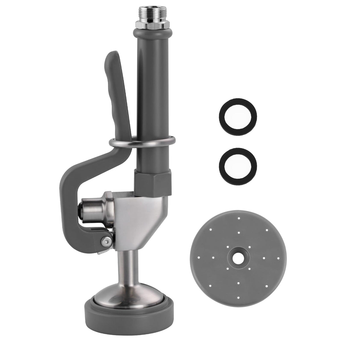 Pre Rinse Sprayer with Gray Handle Rubber Nozzles, 1.42 GPM High Pressure Pull Down Spray Head, 7/8-20UNEF Connector Handheld Dish Sprayer Nozzle Replacement Part for Commercial Sink Faucet