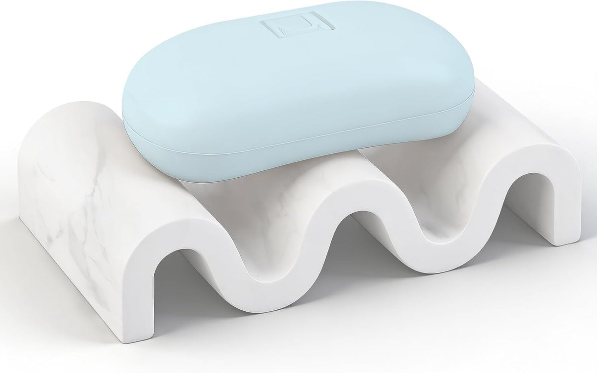 Diatomite Soap Dish Bar Soap Holder Quick Drying Sponge Tray, Marble White