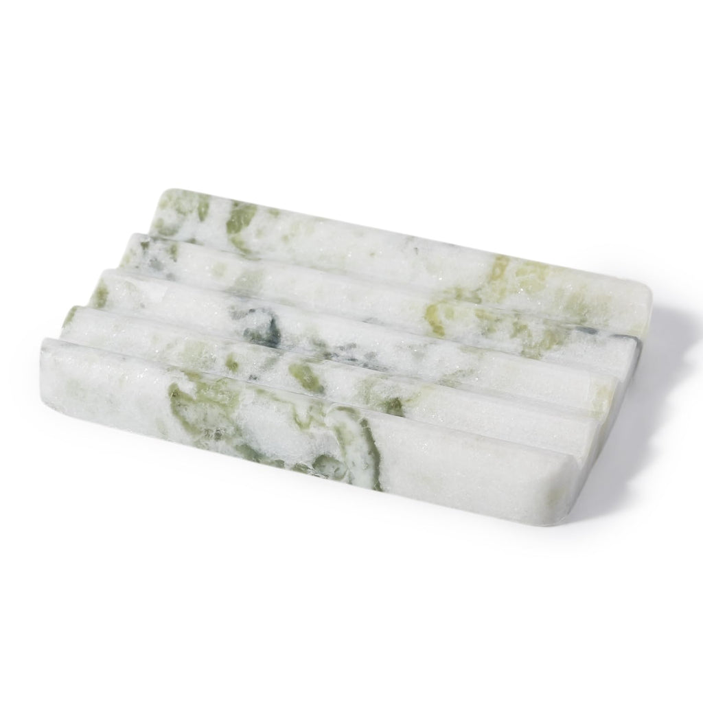 Karibiber Marble Soap Dish, Large Stone Bar Soap Holder Shower, Green Bathroom Soaps Saver, Easy Cleaning Natural Stone Sponge Holder for Kitchen Sink, Executive Jewelry Ring Tray