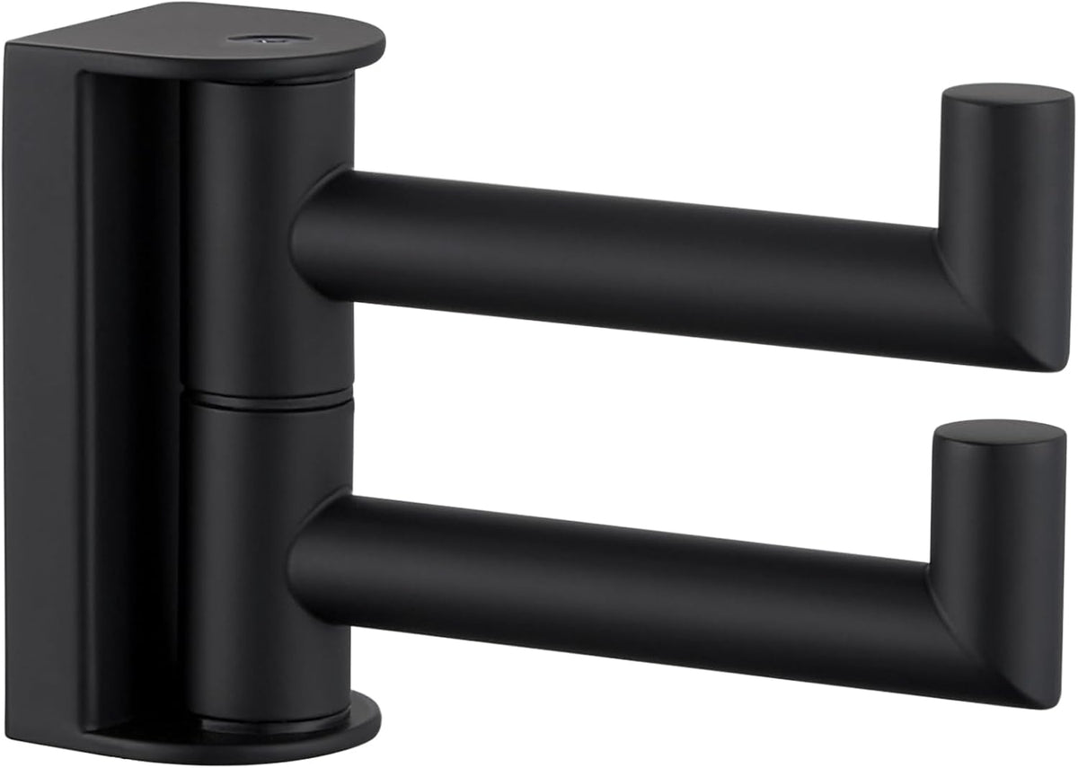 APLusee Swivel Towel Hook for Bathrooms with 2 Rotating Arms, Matte Black