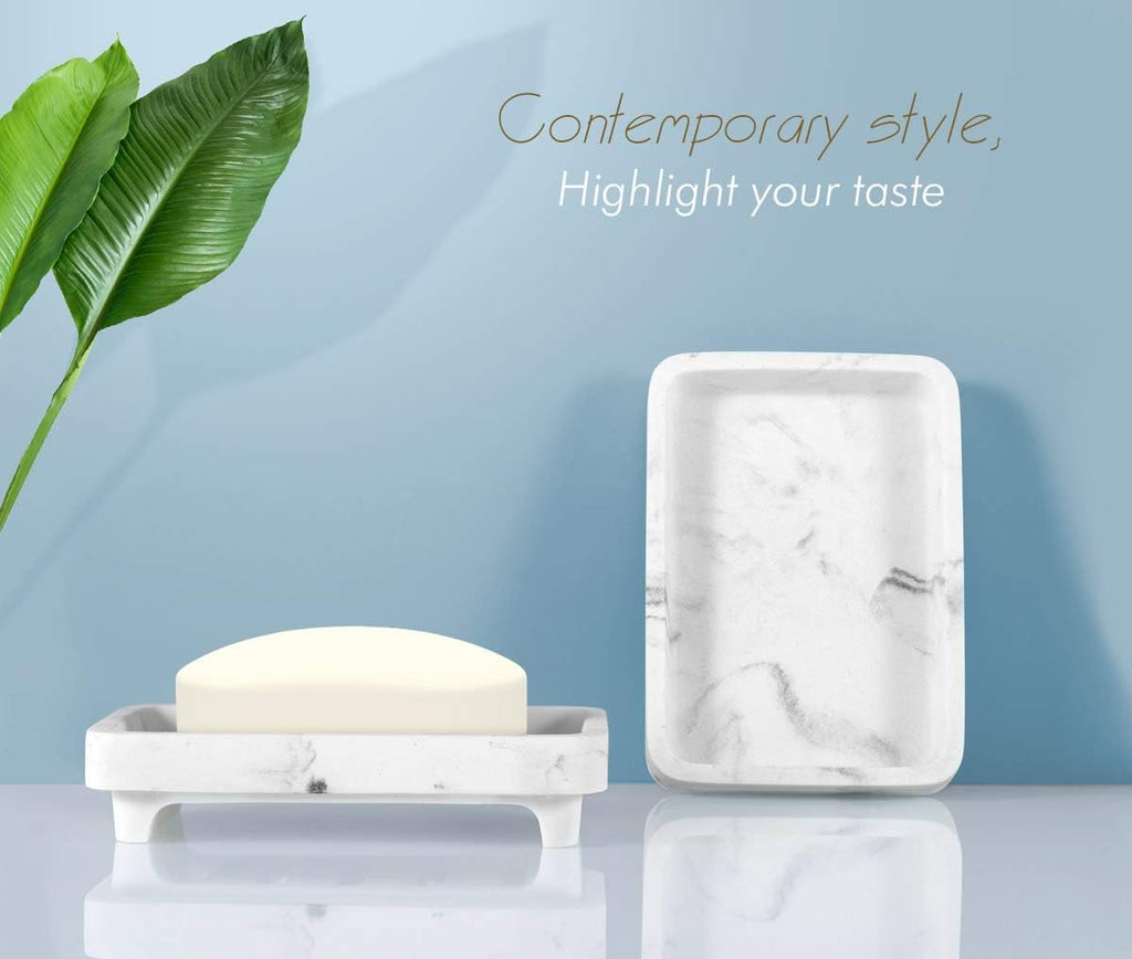 Luxspire Soap Dish Tray, Double Layer Soap Holder, White Marble