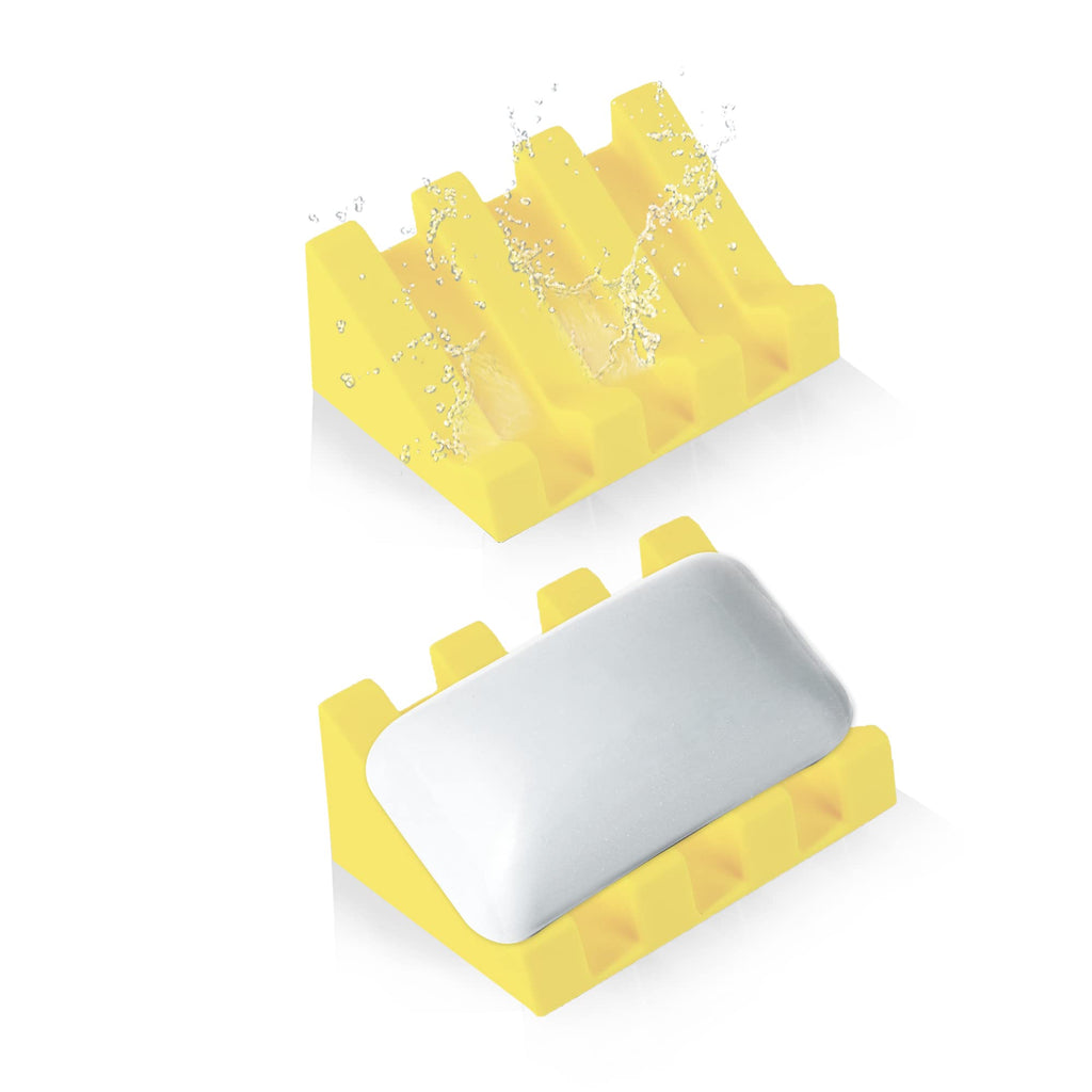 Self Draining Silicone Soap Dish Holder Waterfall Tray, 2 Pack Black