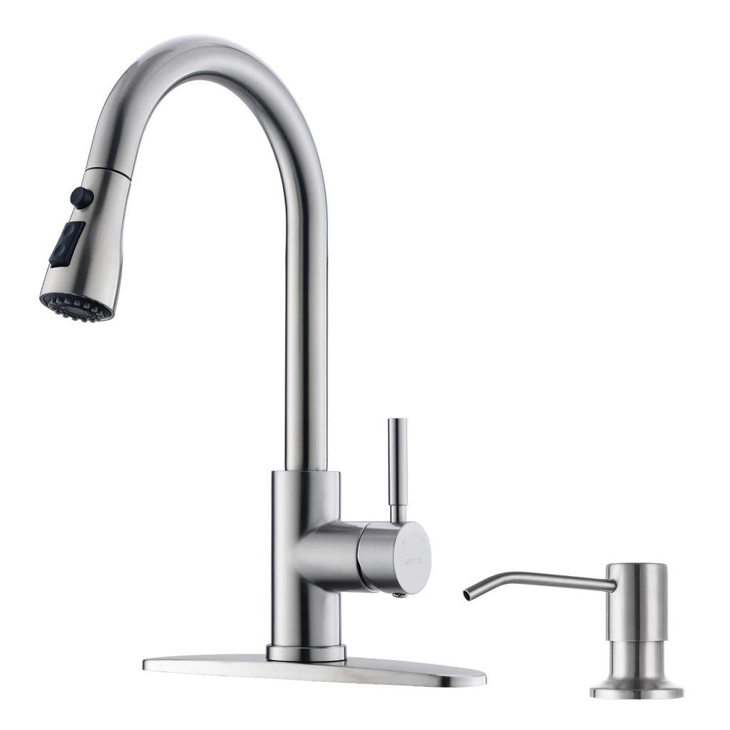 WEWE Pull-Down Kitchen Faucet with 3 Mode Sprayer, Polished Chrome