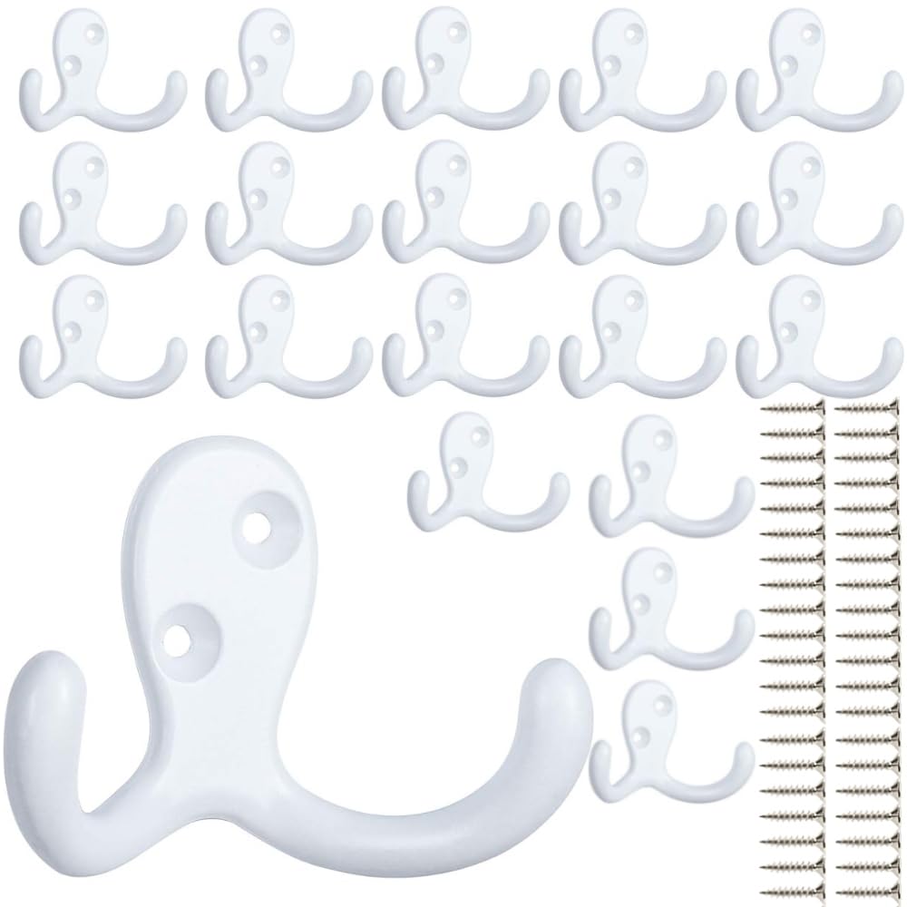IBosins 10 Pack Silvery Double Prong Coat Hooks Wall Mounted with 20 Screws