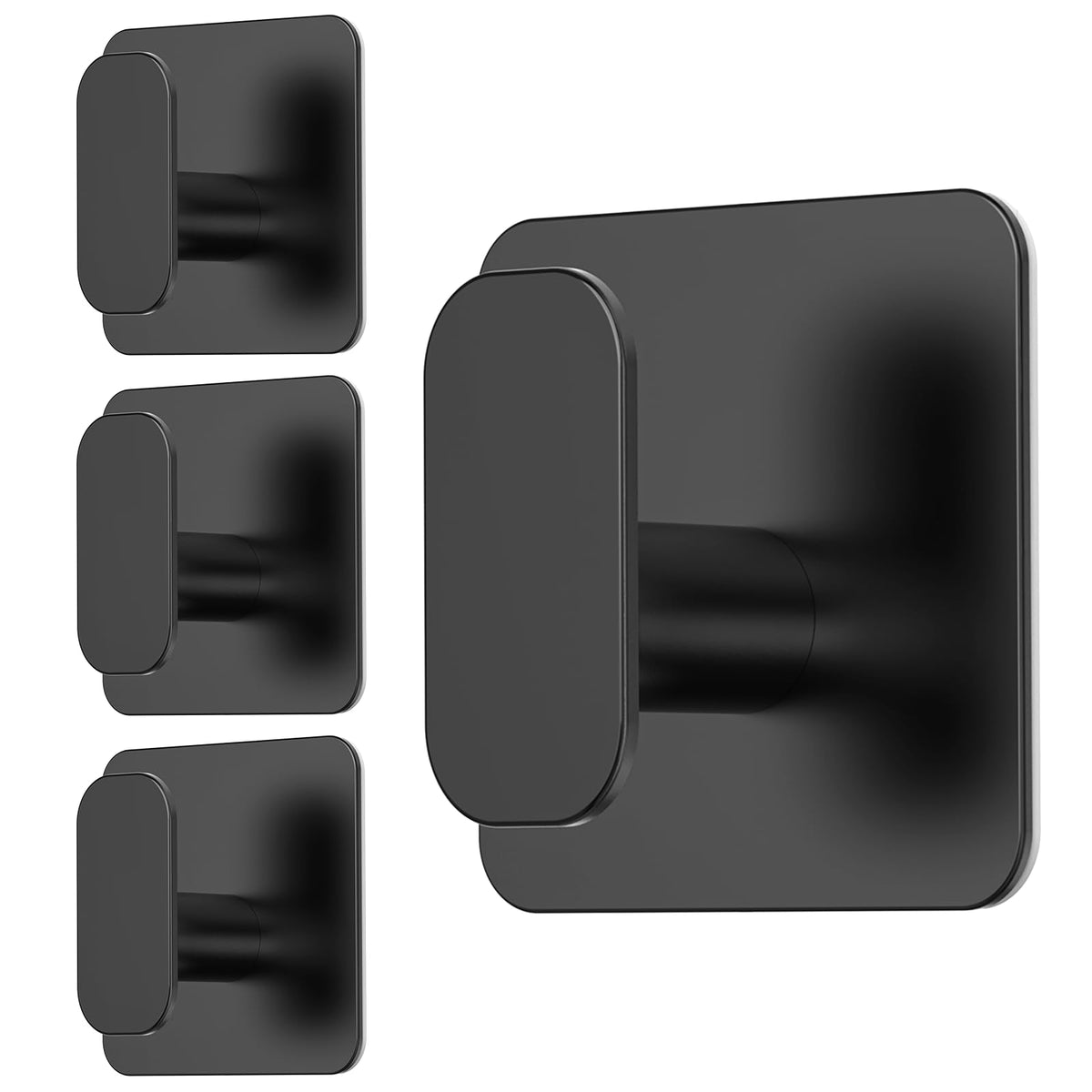 Aikzik Black Hooks for Hanging Heavy Duty, Adhesive Hooks for Shower, Bathroom, Kitchen, Robe, Towel, Coat, Waterproof & Rustproof Hook for Walls No Damage, Sticky Wall Towel Hooks - 4 Pack