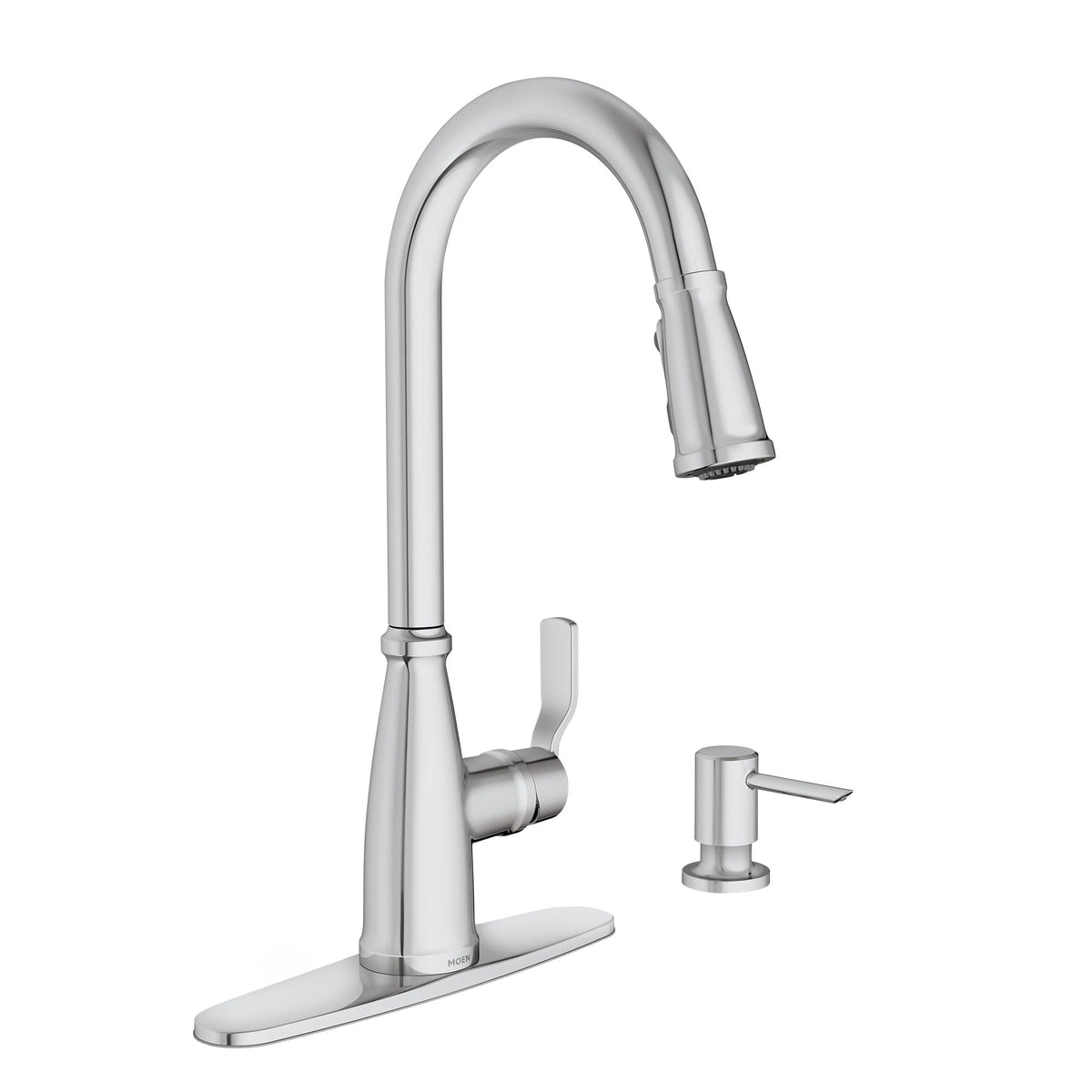 Moen Nolia Chrome One-Handle Pre-Rinse Spring Kitchen Faucet with Pull Down Sprayer, Single Hole Kitchen Sink Faucet with Soap Dispenser, 87886