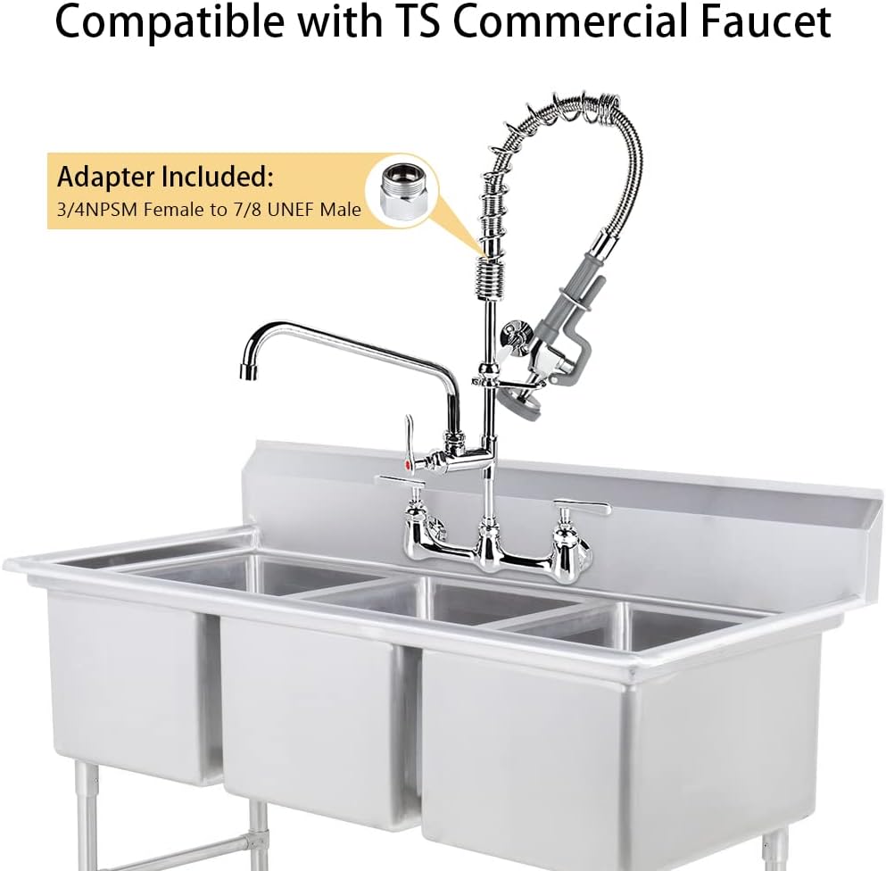 44” Pre Rinse Hose with Sprayer Valve, 1.42 GPM Commercial Sink Sprayer with Stainless-Steel Hose Replacement Kit for Commercial Restaurant Kitchen Faucet - Grey