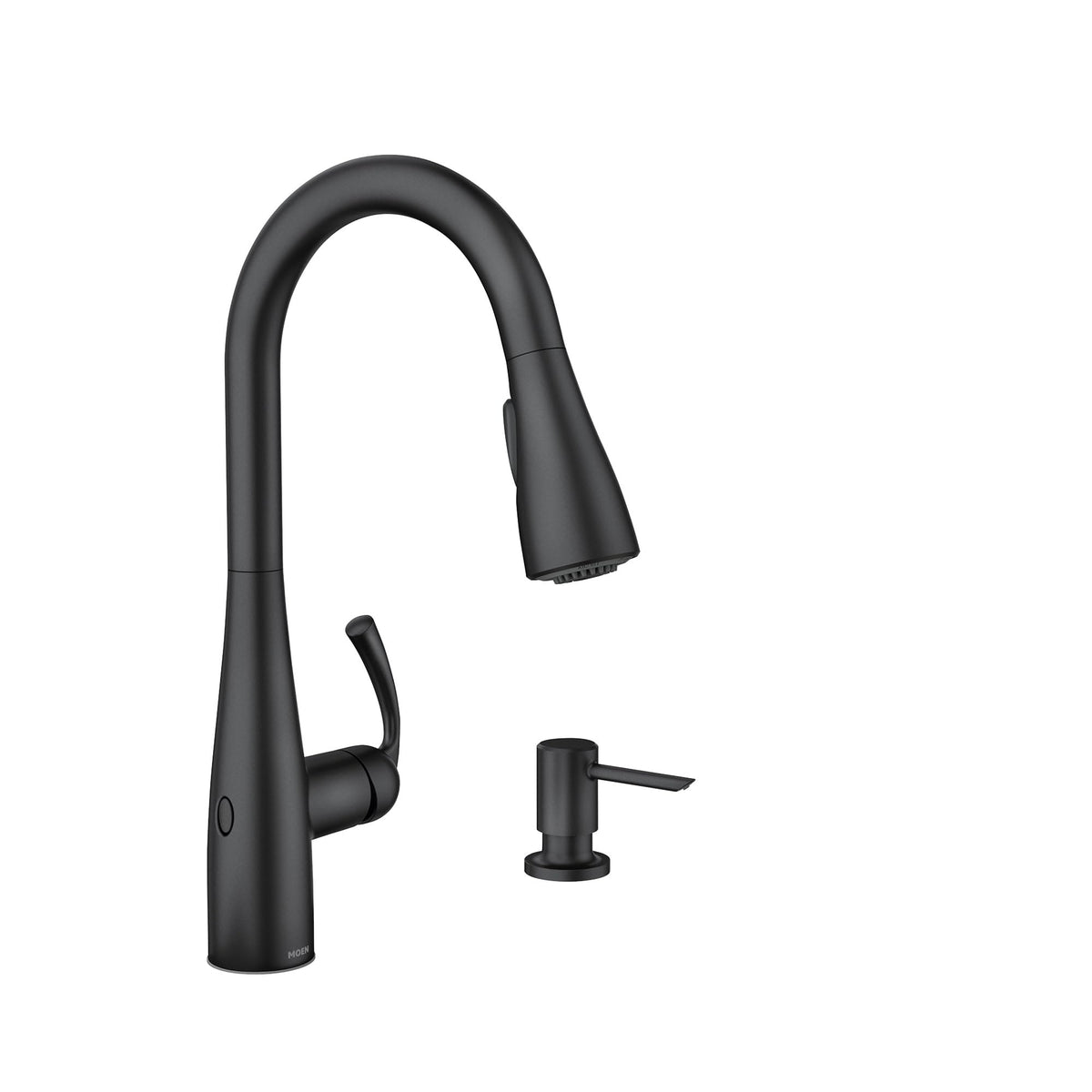 Moen Essie Matte Black One-Handle High Arc Pre-Rinse Spring Pulldown Kitchen Faucet with Power Clean, 87814BL