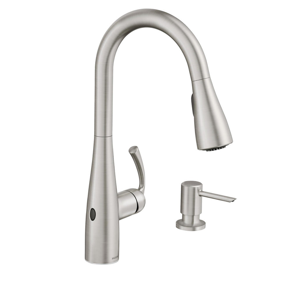 Moen Essie Matte Black One-Handle High Arc Pre-Rinse Spring Pulldown Kitchen Faucet with Power Clean, 87814BL