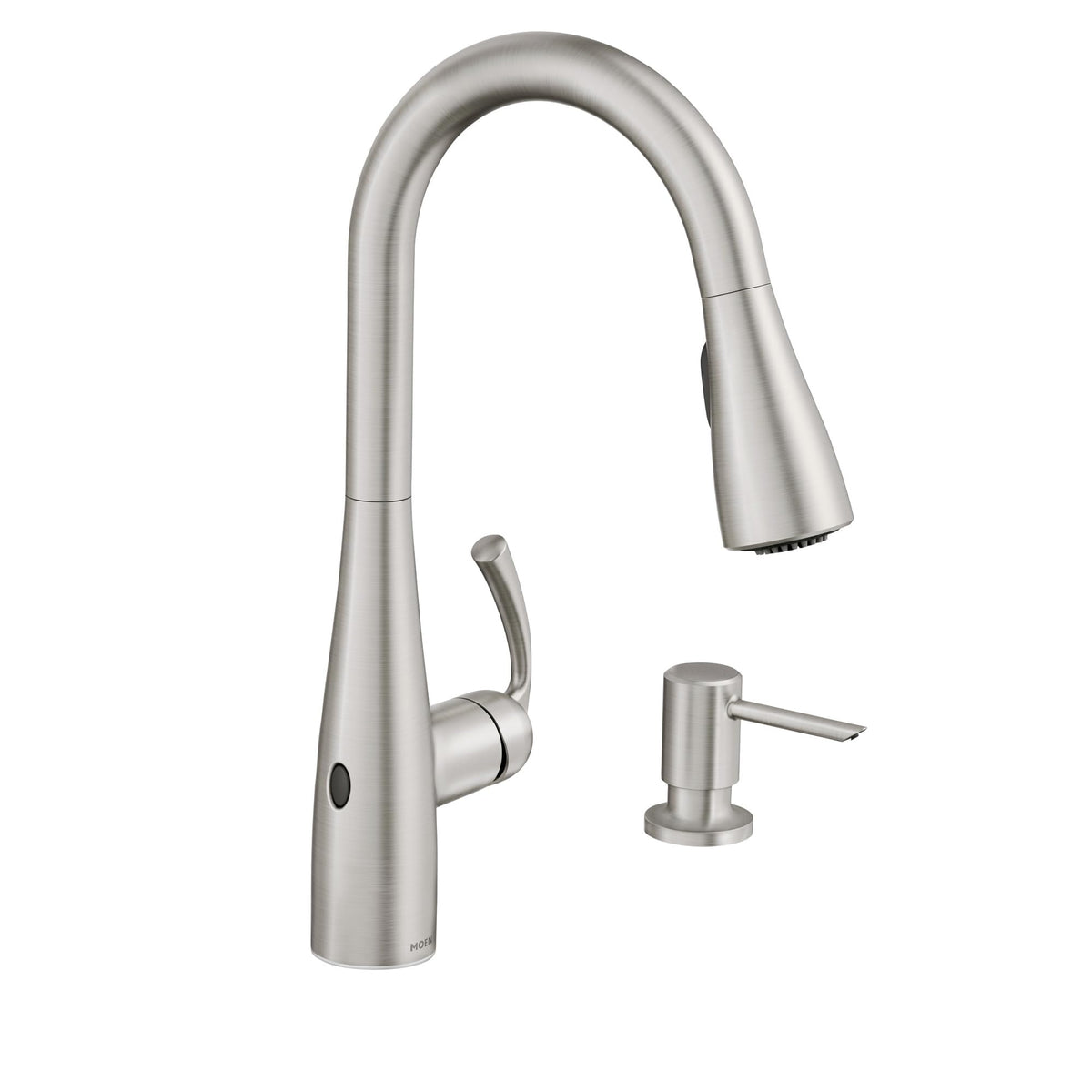 Moen Essie Matte Black One-Handle High Arc Pre-Rinse Spring Pulldown Kitchen Faucet with Power Clean, 87814BL