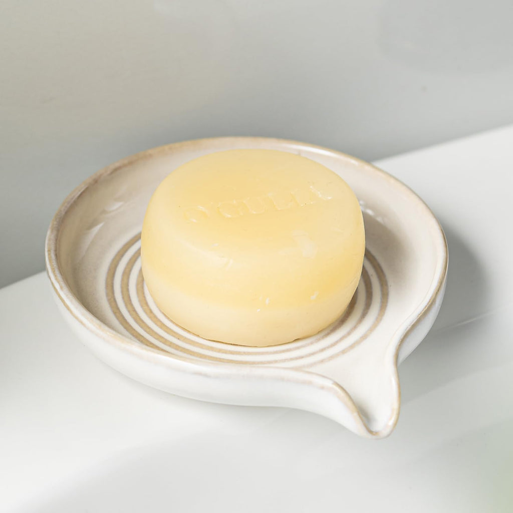Zoeeker Self Draining Soap Dish, Ceramic Soap Holder with Waterfall Design