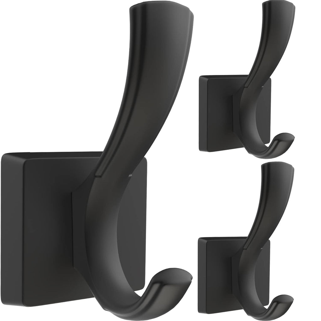 TOFIIGREM 3 Pack Black Towel Hooks, Towels Robe Holder for Bathroom Coat Hooks for Wall Hanging Key Hat Backpack (3 Pack, Black)