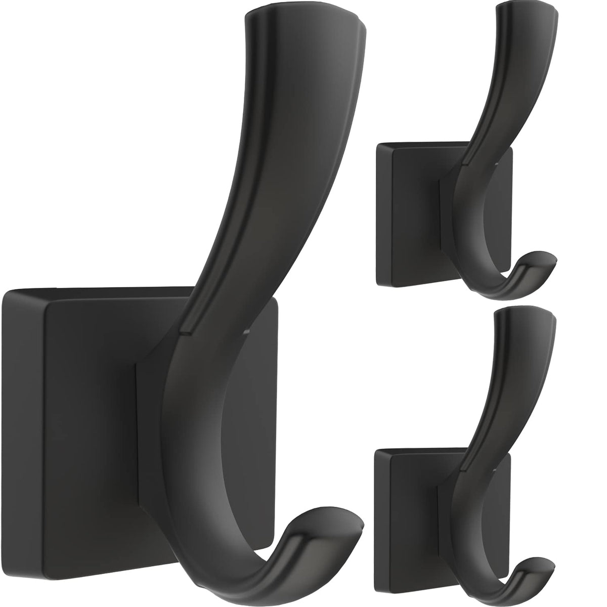 TOFIIGREM 3 Pack Black Towel Hooks, Towels Robe Holder for Bathroom Coat Hooks for Wall Hanging Key Hat Backpack (3 Pack, Black)
