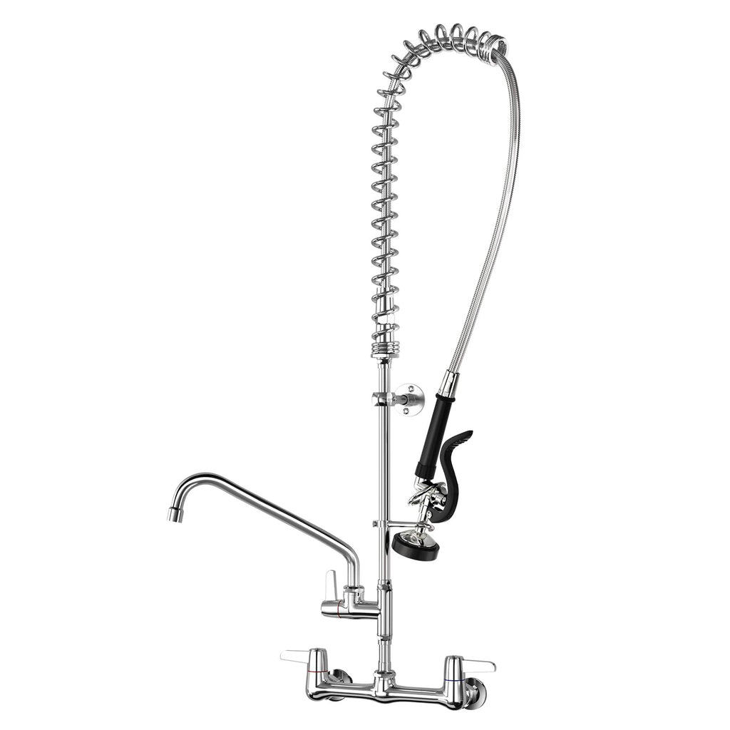 Commercial Kitchen Faucet with Sprayer for Restaurant-Chefs: BESTJEEF Commercial Sink Faucet for Cook - 25" Height 8" Center Wall Mount Kitchen Faucet with Stainless Spring Spray and 10" Add-On Spout