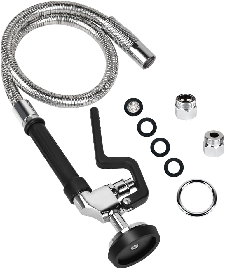 Pre Rinse Hose with Sprayer Valve, 38 Inch Commercial Dish Spray Hose with Spray Head for Commercial Restaurant Kitchen Faucet -Black