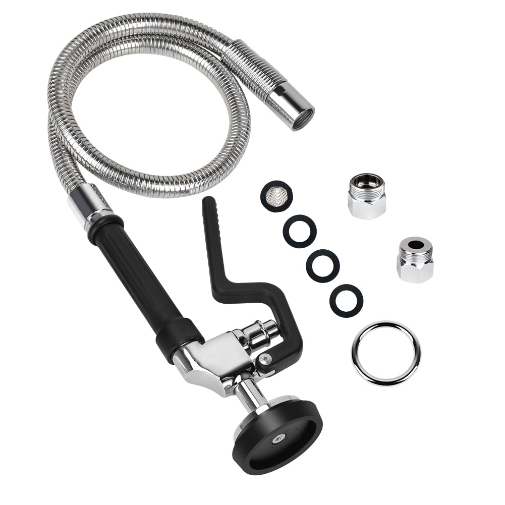Pre Rinse Hose with Sprayer Valve, 38 Inch Commercial Dish Spray Hose with Spray Head for Commercial Restaurant Kitchen Faucet -Black
