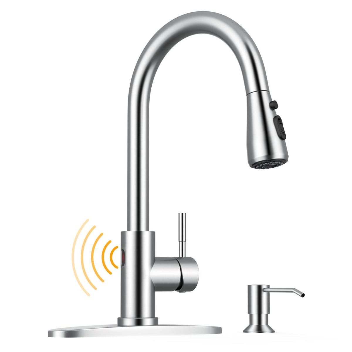 WEWE Pull-Down Kitchen Faucet with 3 Mode Sprayer, Polished Chrome