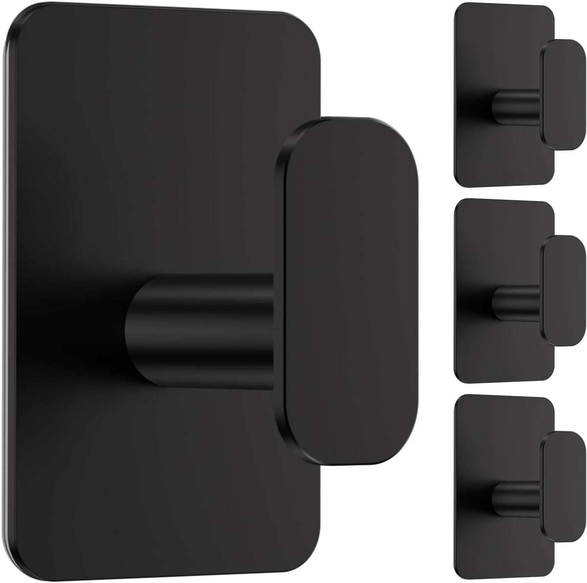 Large Heavy Duty Wall Hooks - 26lb Max, Stainless Steel Adhesive Towel Hooks for Hanging Towel, Coat, Robe, Hat, Sticky Towel Holder for Wall Mount in Bathroom, Shower, Kitchen (Black, 4 Pack)