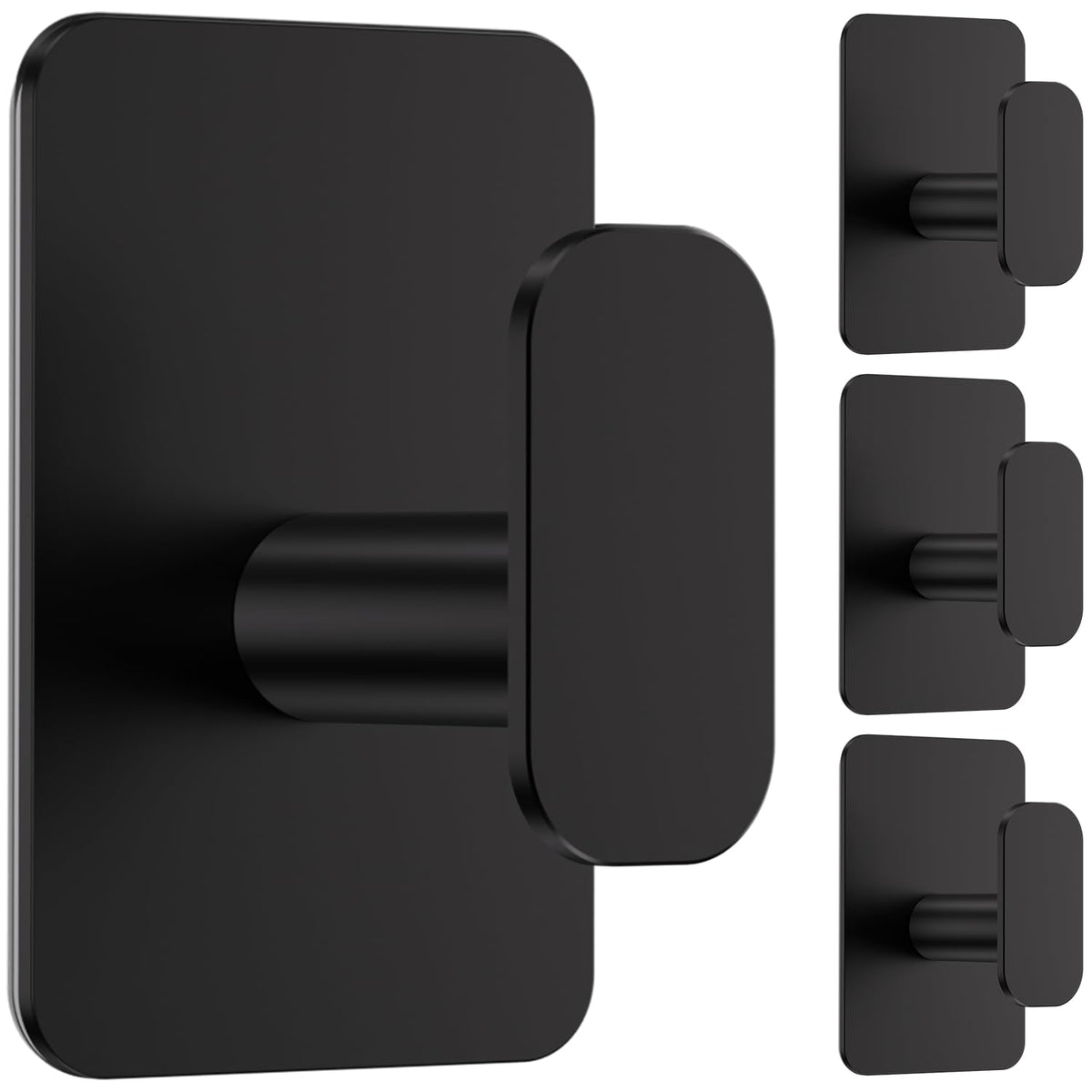 Large Heavy Duty Wall Hooks - 26lb Max, Stainless Steel Adhesive Towel Hooks for Hanging Towel, Coat, Robe, Hat, Sticky Towel Holder for Wall Mount in Bathroom, Shower, Kitchen (Black, 4 Pack)