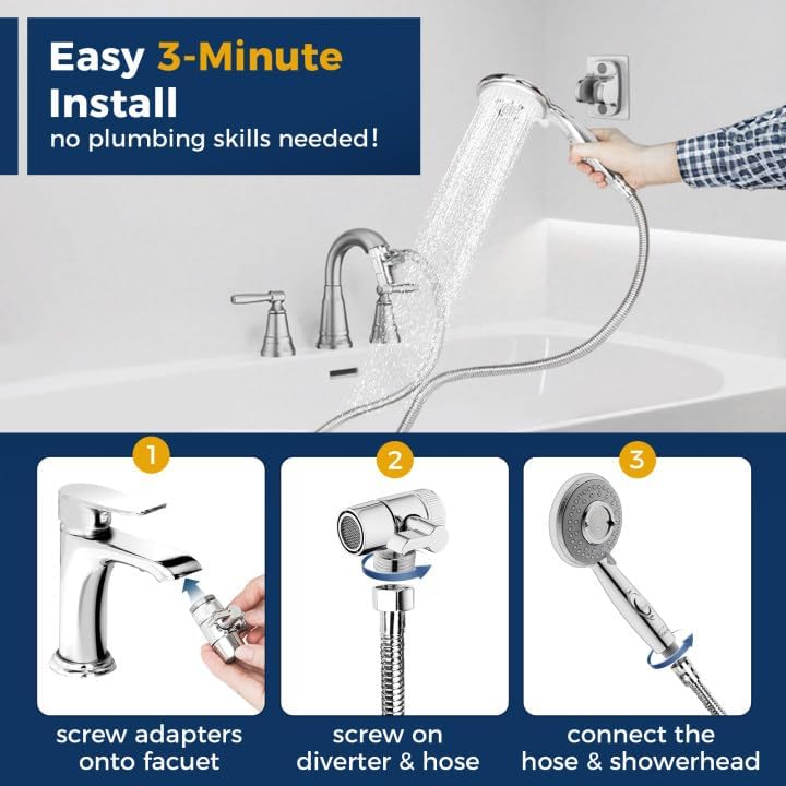 KLLEYNA Shower Head Hose Attachment for Sink/Tub Faucet - ON/OFF Jets Sprayer for Dog Wash/Bathtub Cleaning/Baby Bath/Hair Rinse, Tap Extender Water Nozzle for Bathroom Kitchen Utility Garden Basement