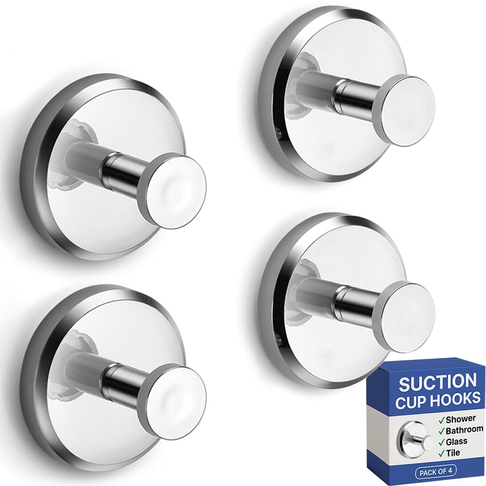 HOME SO Suction Cup Hooks for Shower & Bathroom Towel Holder 2-Pack Chrome