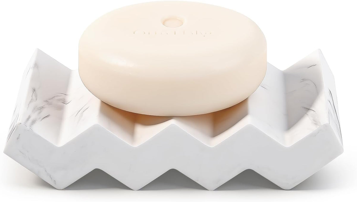 Bar Soap Holder Diatomite Soap Dish Sponge Caddy, Marble White
