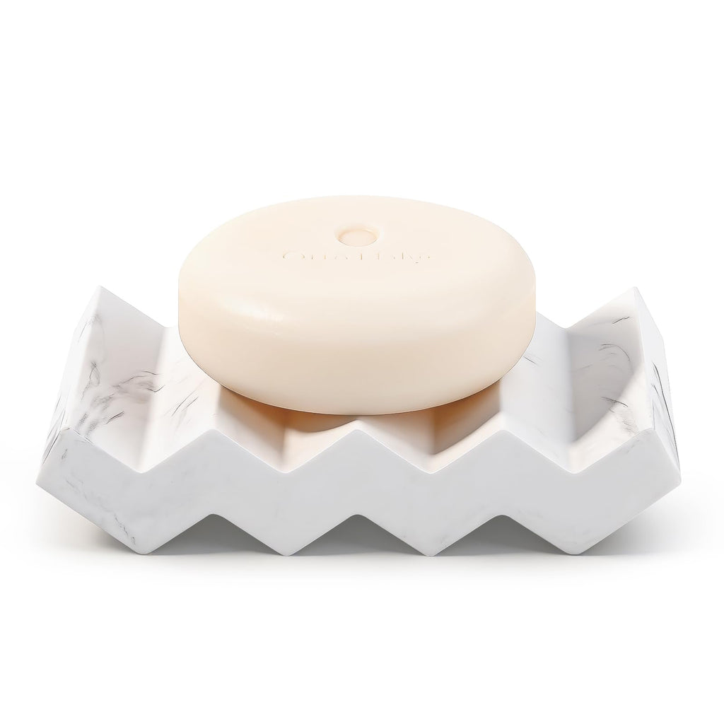 Bar Soap Holder Diatomite Soap Dish Sponge Caddy, Marble White