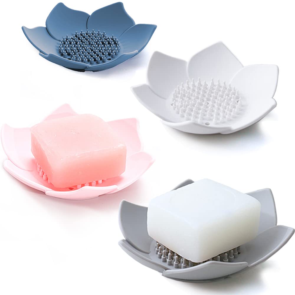 2 Pack Silicone Soap Tray Dishes Soap Holder Saver Draining Bathroom Shower Sink Bathtub